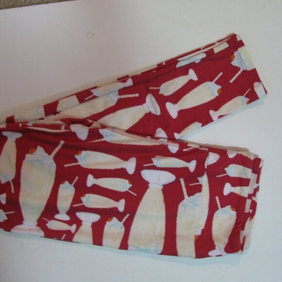 * 2/$15 LuLaRoe One Size Leggings NWOT New Ice Cream Sundaes Red Velvety Soft - Picture 1 of 2